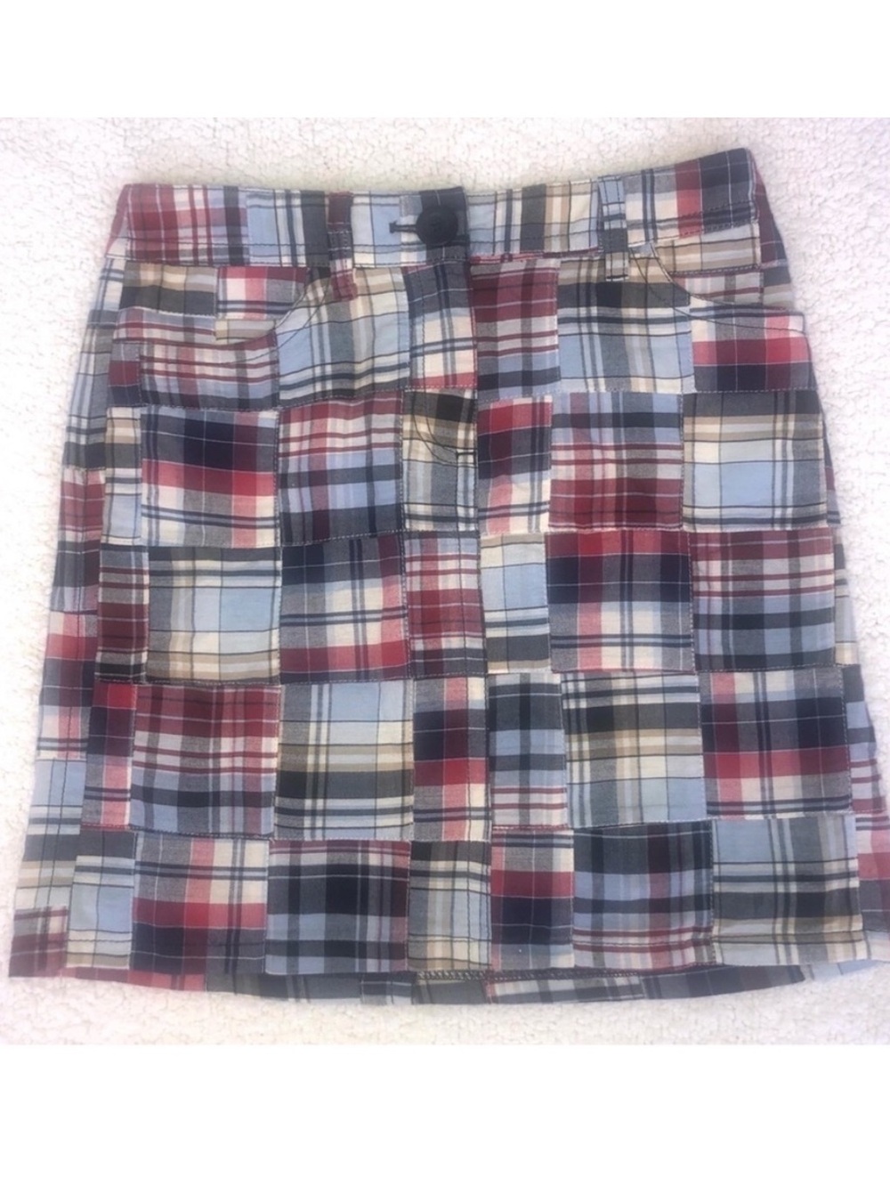 LOFT skirt madras patchwork women’s petite size 00 with pockets 100% cotton